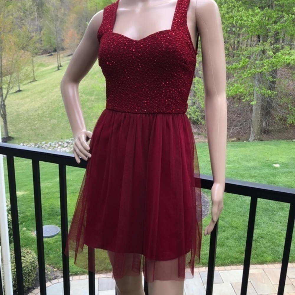 January 7 pretty red sequin tulle party dress